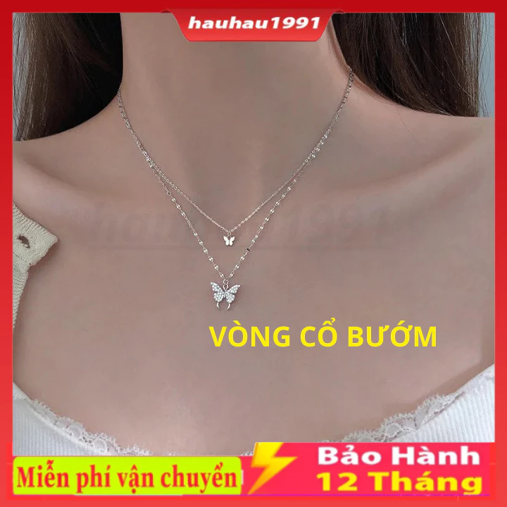 Vòng cổ 2 lớp mặt hình bươm bướm phong cách Hàn Quốc thời trang cho nữ