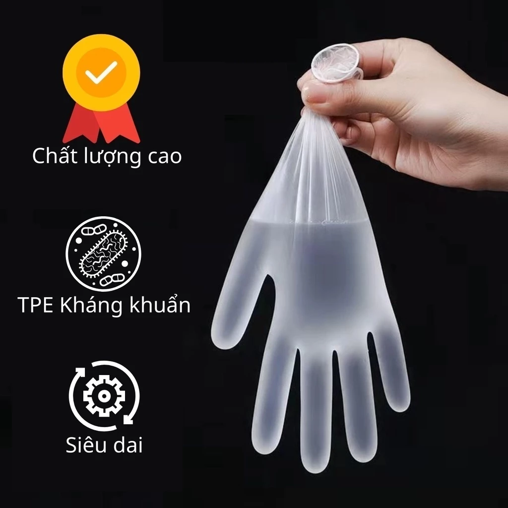 HỘP 100 GĂNG TAY LÀM BẾP CHẤT LIỆU TPE SIÊU DAI VỆ SINH- chất liệu TPE không mùi chống nhăn AMI