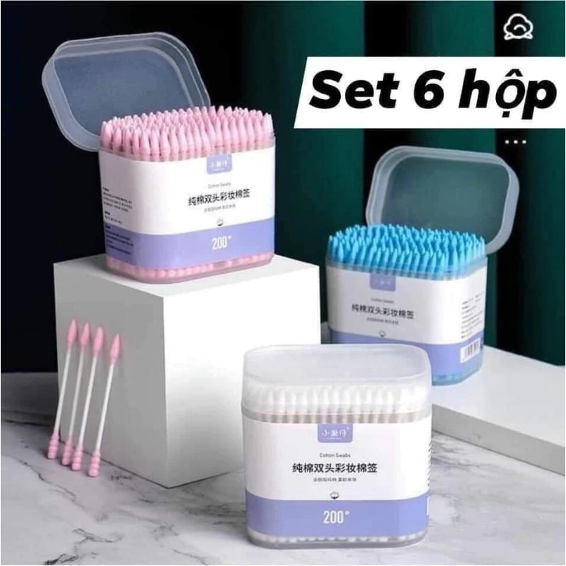 Hộp 200 bông tăm ngoáy tai 2 đầu tiện lợi -  xoắn nhọn
