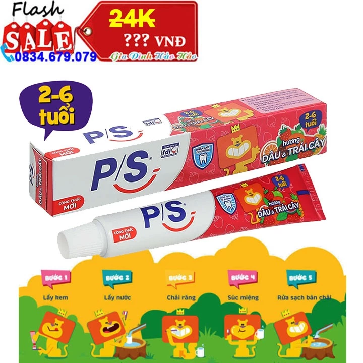 Kem đánh răng P/S trẻ em hương dâu & trái cây - 45g - Cho bé 2-6 tuổi