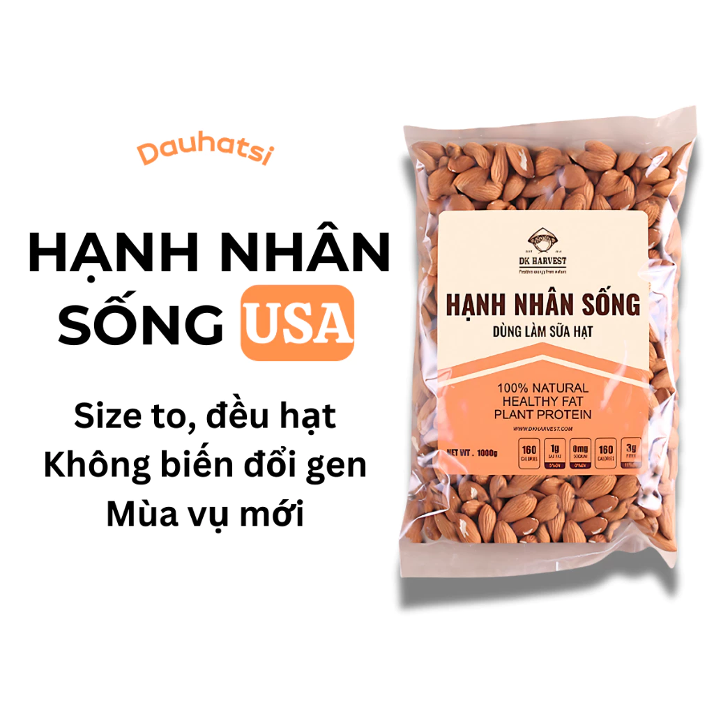 Hạnh Nhân Sống Mỹ 500g size to, đều hạt - Hanh Nhan date mới, dùng làm sữa hạt, làm bánh, chế biến món ăn DAUHATSI