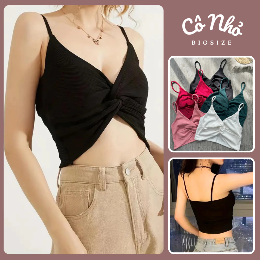 Áo Dây Kiểu Bigsize Nữ Không Mút Đệm Dáng Croptop Sành Điệu Tôn Vòng 1 Vải Thun Gân G117