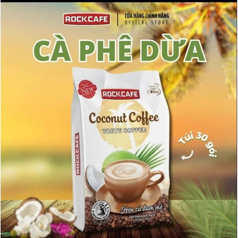 Cà phê Sữa Dừa mẫu mới_RockCafe 600gr_30 gói 20g ( DURIAN CAFE) Coffee>