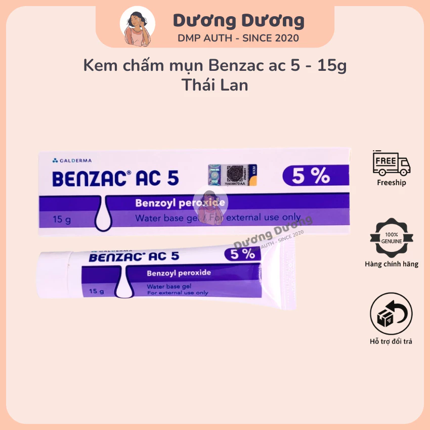 Gel chấm giảm mụn Benzac 5% Benzoyl Peroxide 15g