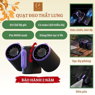 Quạt tích điện có đèn HX157, Quạt đeo thắt lưng 2 luồng đảo cánh pin 8000 mah dung liên tục 6-9h