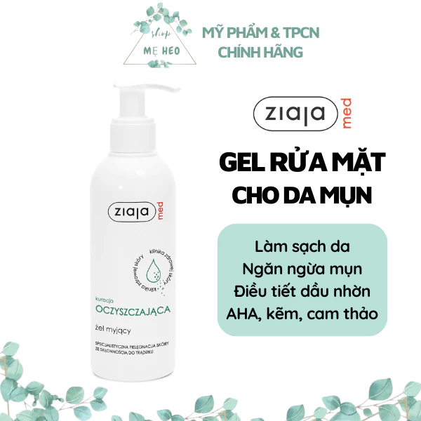 [MẪU MỚI] Sữa rửa mặt giảm mụn Ziaja Med Xanh 200ml