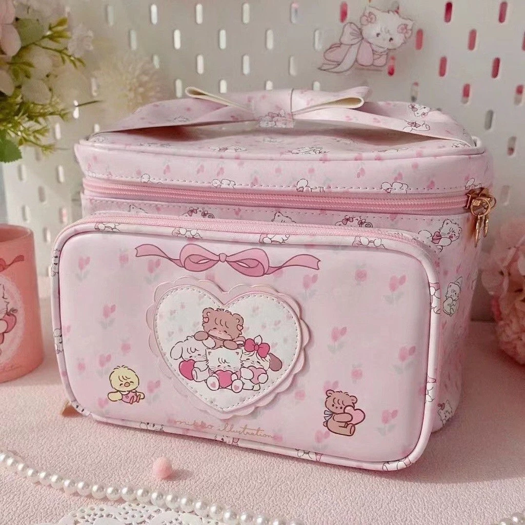 Túi đựng mỹ phẩm màu hồng xinh xắn hoạ tiết đáng yêu mã t650