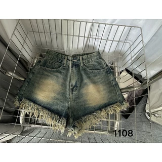 TCSHOPJEANS  Quần Short Nữ Bigsize Trơn Tua Lai Lưng Cao Ống Rộng Chữ A Mã 1108