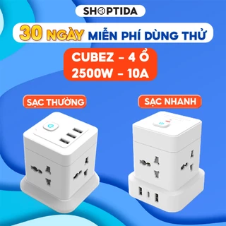 Ổ điện đa năng Shoptida Cubez, USB - Type C, 4 lỗ cắm tải 2500W , 1 đổi 1 15 tháng chính hãng