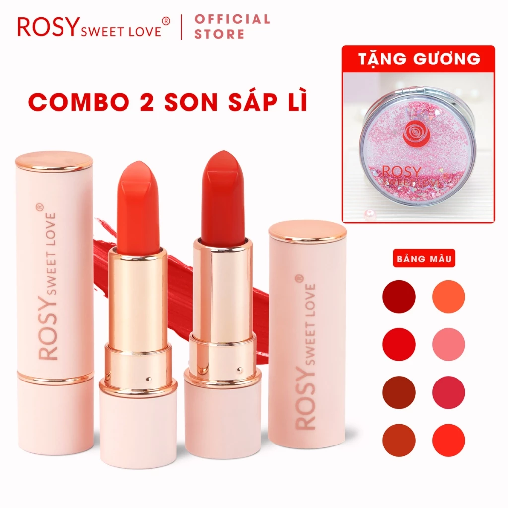 Combo 2 Son Sáp Lì Rosy Dưỡng Môi Chính Hãng Bền Màu Chất Lượng An Toàn Cho Mẹ Bầu ROSY SWEET LOVE