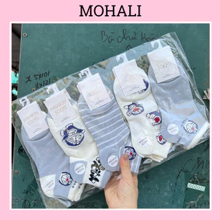 Tất cổ ngắn nam nữ SET 5 ĐÔI XANH cotton thời trang hàn quốc đẹp giá rẻ MOHALI SVN004