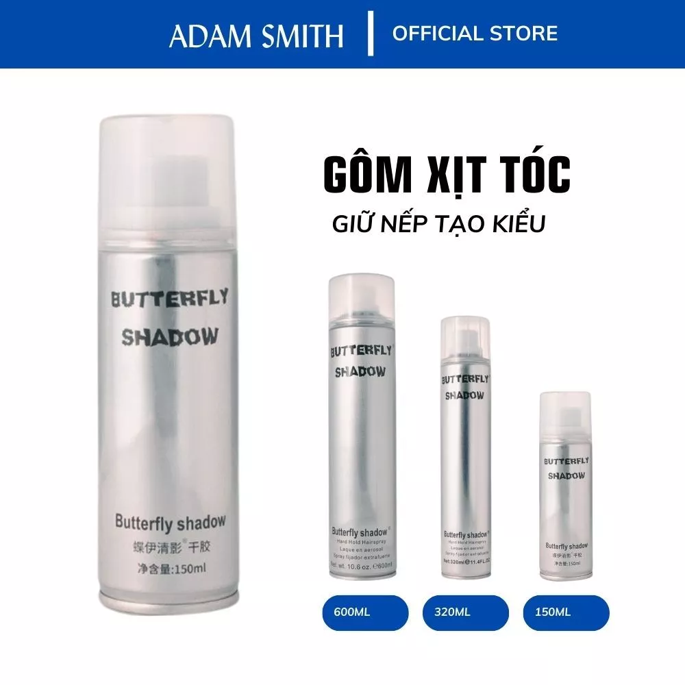 Gôm xịt tóc nam nữ Butterfly Shadow 150ml-320ml-600ml chính hãng