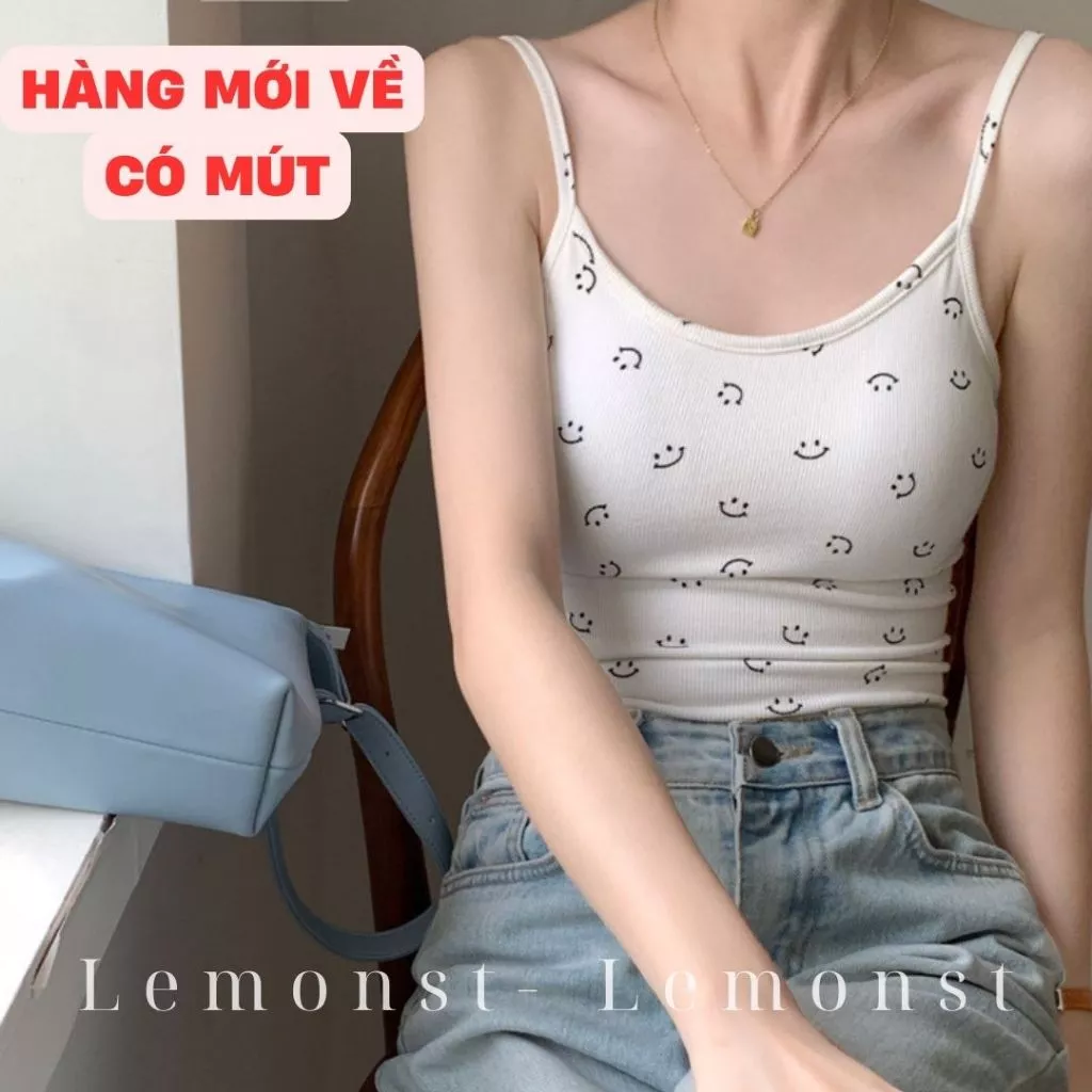 Áo Hai Dây Hình Mặt Cười Có Đệm Ngực Mẫu Mới Mùa Hè Lemonst