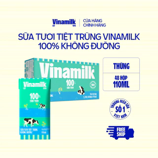 Thùng 48 Hộp Sữa tươi tiệt trùng Vinamilk 100% Không đường 110ml