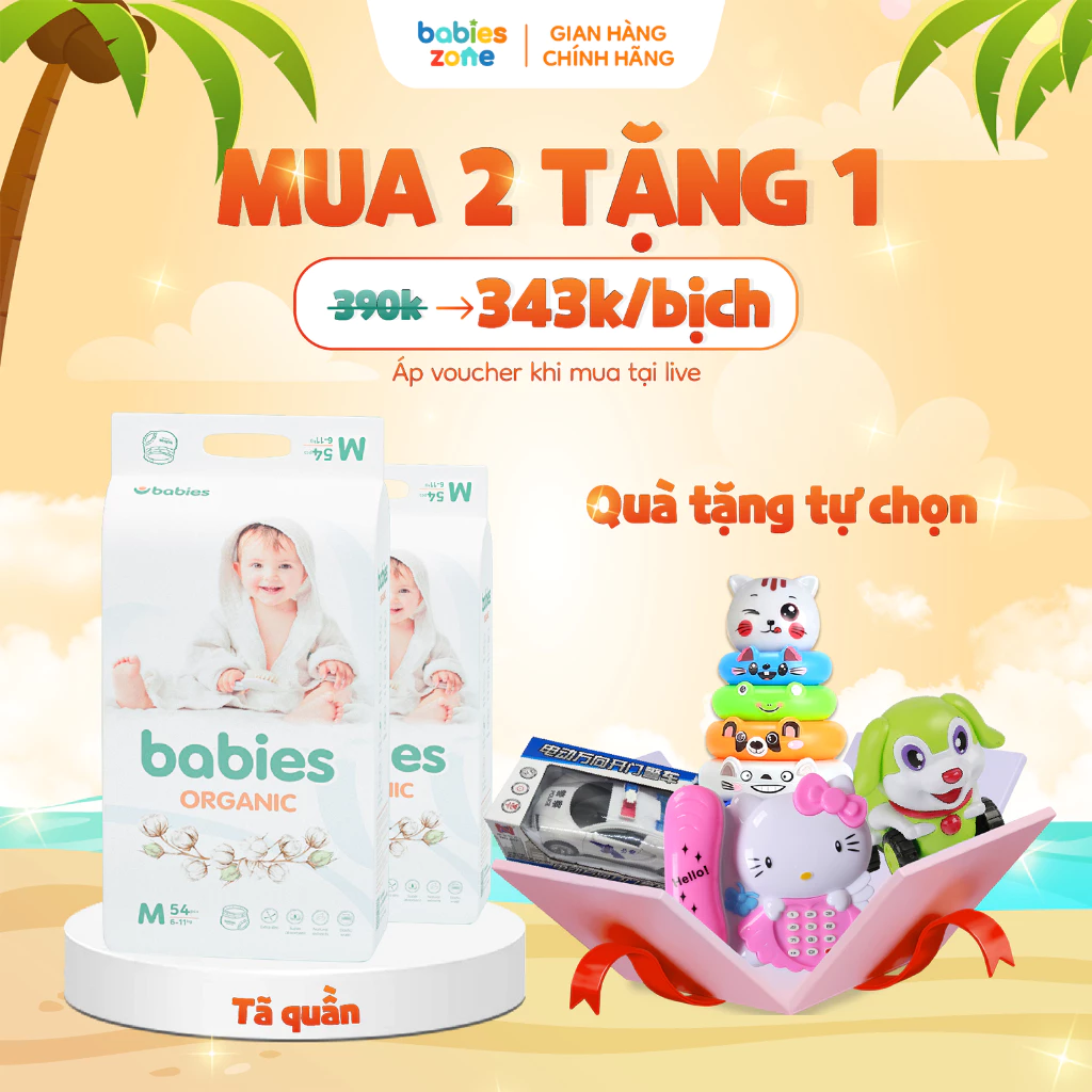 [2 BỊCH + TẶNG 8 MIẾNG] Tã quần BABIES ORGANIC cmềm mịn, mỏng thoáng, thấm hút tốt, an toàn cho da bé