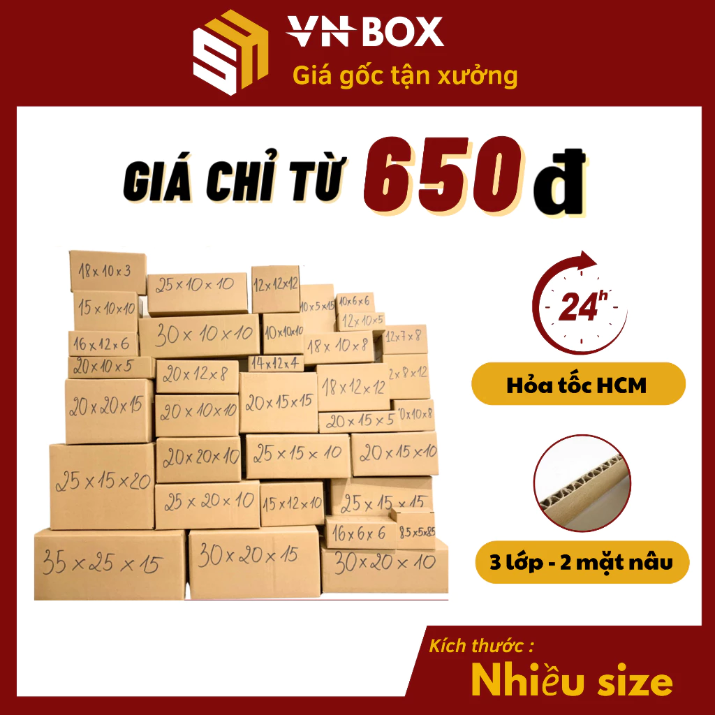 Combo 10 Hộp carton đóng hàng nhiều kích thước hộp giấy ship cod TO đựng mỹ phẩm, phụ kiện - VN BOX HCM