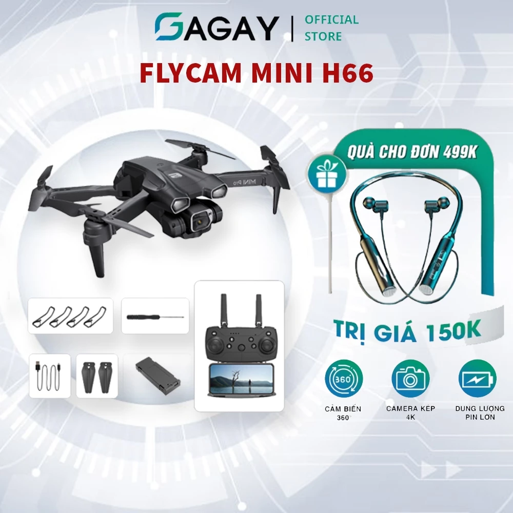 Flycam Mini H66 Pro Máy Bay Điều Khiển Từ Xa Camera Kép Nhỏ Gọn Động Cơ Không Chổi Than Bảo Hành 12 Tháng GAGAY