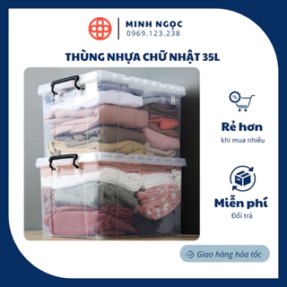 Thùng nhựa chữ nhật 35L Việt Nhật trong suốt cứng cáp chắc chắn (52x37x29cm)