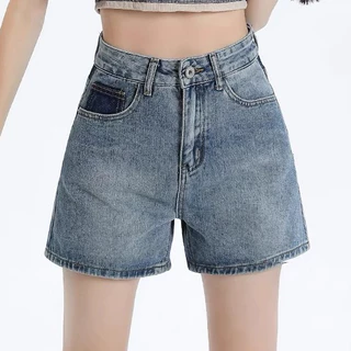 Quần Short Jeans Nữ , Quần Đùi Nữ Chất Liệu Denim Thiết Kế Điểm Hai Màu Cá Tính Phong Cách Trẻ L30