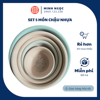 SET 5 món chậu nhựa, thau nhựa cao cấp HOKORI cực dày dặn (27,32,38,44,50cm)