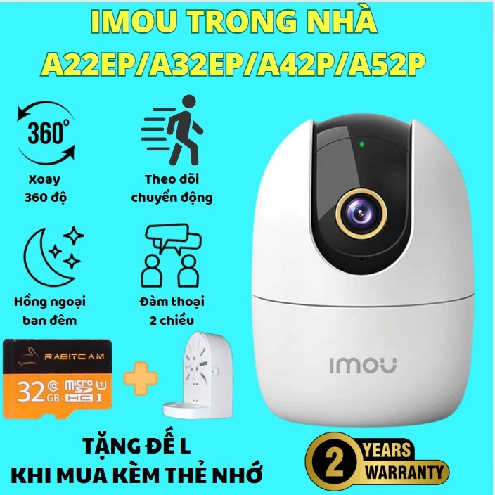 Camera IMOU wifi trong nhà  A22EP A32EP A42P A52P 5MP xoay 360 đàm thoại 2 chiều,hỗ trợ còi hú báo động,bảo hành 2 năm