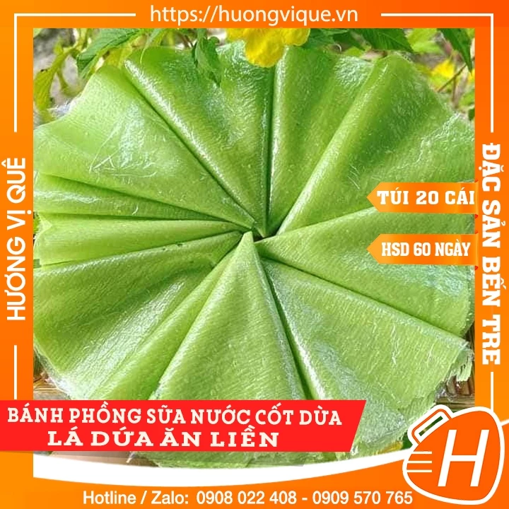 Bánh Phồng Sữa Nước Cốt Dừa Lá Dứa Ăn Liền - Túi 20 Cái - Đặc Sản Bến Tre