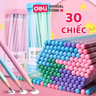 Bút chì lục giác Deli 30 chiếc/hộp loại 2B/HB màu sắc pastel dễ thương, thân gỗ dễ gọt vẽ tranh, viết chữ