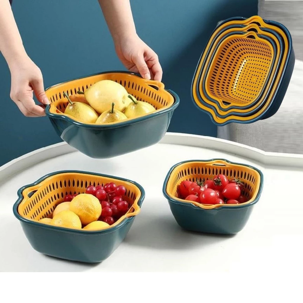 SÉT 3 BỘ CHẬU RỬA KÈM RỔ 6 MÓN- Set Gồm 3 Rổ Và 3 Chậu