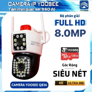 Camera YooSee Q836 2 mắt Xoay 360 Độ 4K siêu nét, Có đèn báo động, Góc rộng - Đàm thoại 2 chiều, phát hiện chuyển động