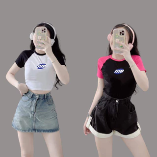 Áo thun form Croptop tay phối màu raglan chất vải thun cotton đẹp xịn xò co giãn 4 chiều, xinh xắn, dễ phối đồ