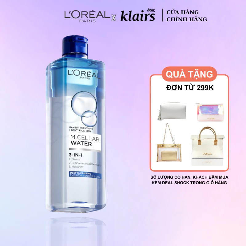 Nước Tẩy Trang L'Oreal Paris 3in1 Micellar Water 95ml/400ml, Làm Sạch Mọi Loại Da