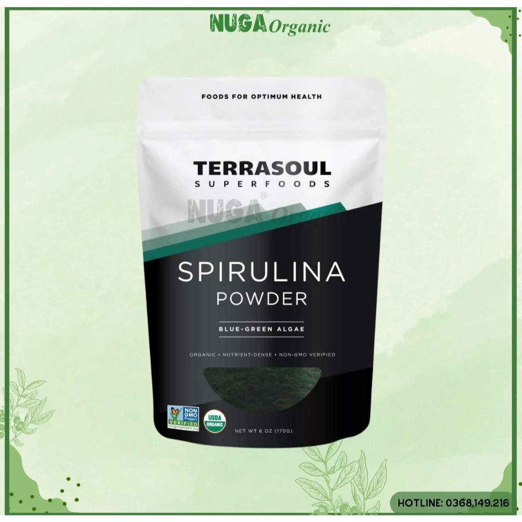 Bột tảo xoắn Spirulina hữu cơ (Organic Spirulina Powder) - Terrasoul Superfoods - 170g