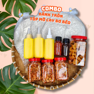 Bánh tráng phơi sương 450g, muối tép hành phi 300g, bơ 300g, hũ tóp mỡ (Tặng 2 nước sốt)