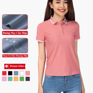 Áo Polo Nữ Ngắn Tay Cổ Viền Trơn Basic Madela, Polo Nữ Ngắn Tay Mùa Hè Cổ Phối Viền Kẻ Sang Trọng Thanh Lịch