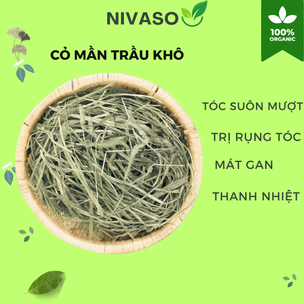 Cỏ mần trầu khô 100g đã làm sạch xanh thơm Cỏ màn trầu khô gội đầu giảm rụng tóc mượt tóc mát gan CMT NIVASO