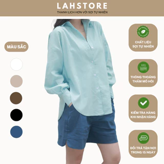 Quần đùi linen LAHSTORE ống suông rộng, xẻ gấu, cạp chun ngang eo QS02 (Xanh Đen / Đen / Trắng / Be / Nâu)