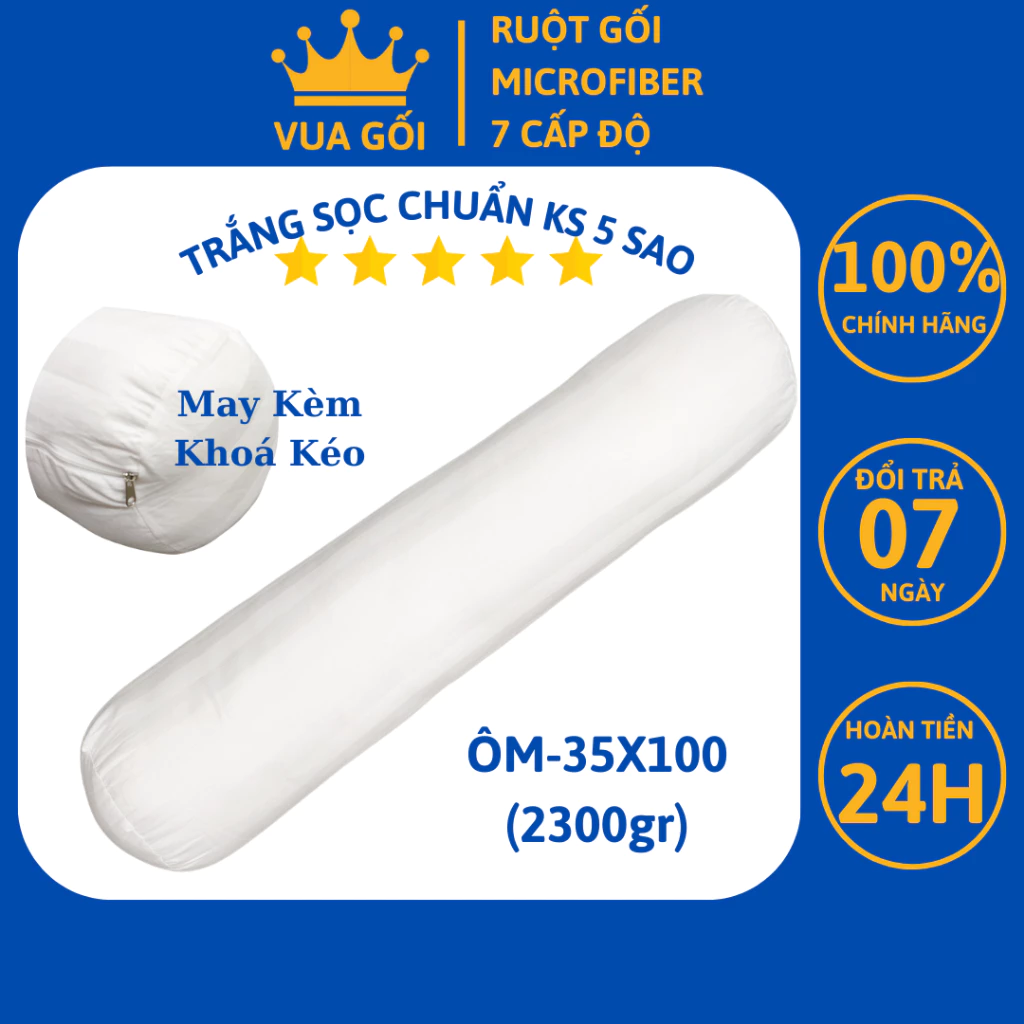 Ruột Gối Ôm Lông Vũ Nhân Tạo Cao Cấp 35x100 cm VUA GỐI Êm Ái Kháng Khuẩn Chuẩn Khách Sạn