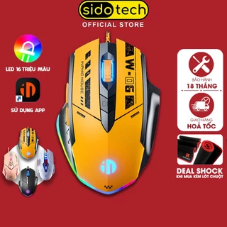 Chuột gaming máy tính có dây SIDOTECH W6 có 6 nút hỗ trợ app led RGB 16 triệu màu 12800 DPI macro game moba FPS ghìm tâm