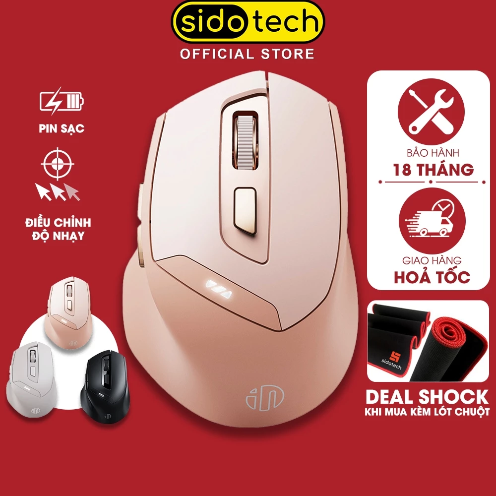 Chuột không dây bluetooth SIDOTECH INPHIC DR8 cute pin sạc silent tắt âm cho máy tính laptop có điều chỉnh DPI gaming