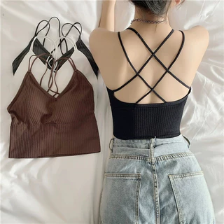 Áo Bra thun gân tăm 4 DÂY ĐAN CHÉO HỞ LƯNG cá tính, Áo croptop Đi Biển cực co giãn, Không Gọng, Mút Đệm có thể tháo rời