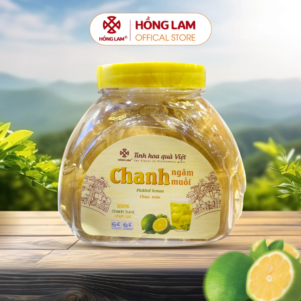 Nước chanh ngâm muối Hồng Lam, dạng hũ ( 850gr, 2000gr ), khi pha có vị chua, mặn