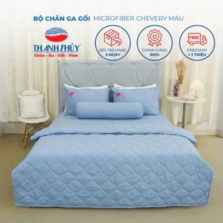 Bộ Chăn Ga Gối 5 món - Microfiber Chevery Màu mềm mại, thoáng mát (Vỏ gối lót gòn) - Màu trơn - THANH THUY