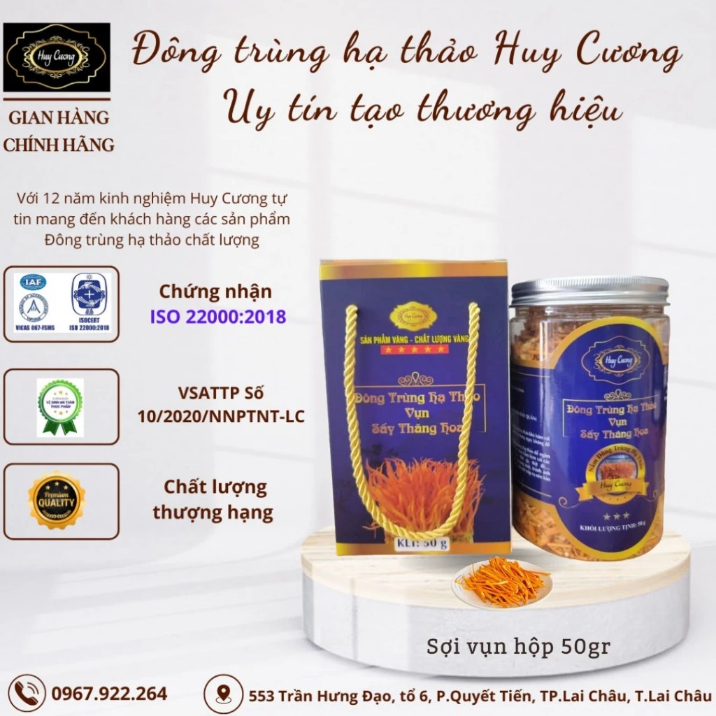 Đông trùng hạ thảo Huy Cương sấy thăng hoa sợi vụn