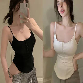 Áo Hai Dây Nữ 3 Cúc Mẫu Mới 2024 Thiết kế vạt bầu xinh xắn, Áo tank top hở cổ đáy