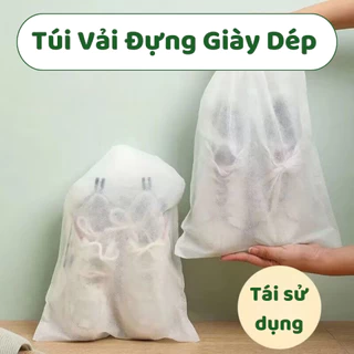 Túi Đựng Giày Dép Đa Năng Vải Không Dệt Màu Trắng Có Dây Rút Chống Bụi Bẩn Hiệu Quả