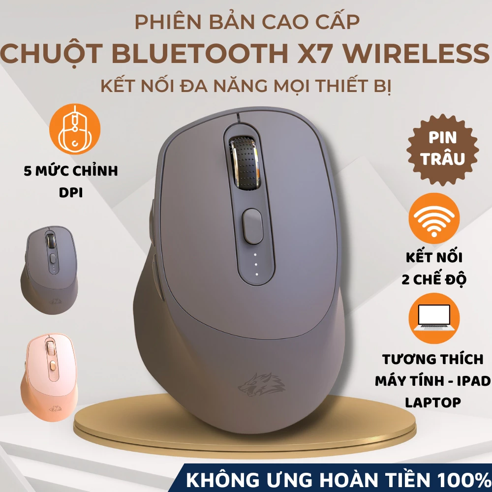 Chuột Không Dây Máy Tính Bluetooth FreeWolf X7 Wireless Pin Sạc Kết Nối 2 Chế Độ Cho Mọi Thiết Bị