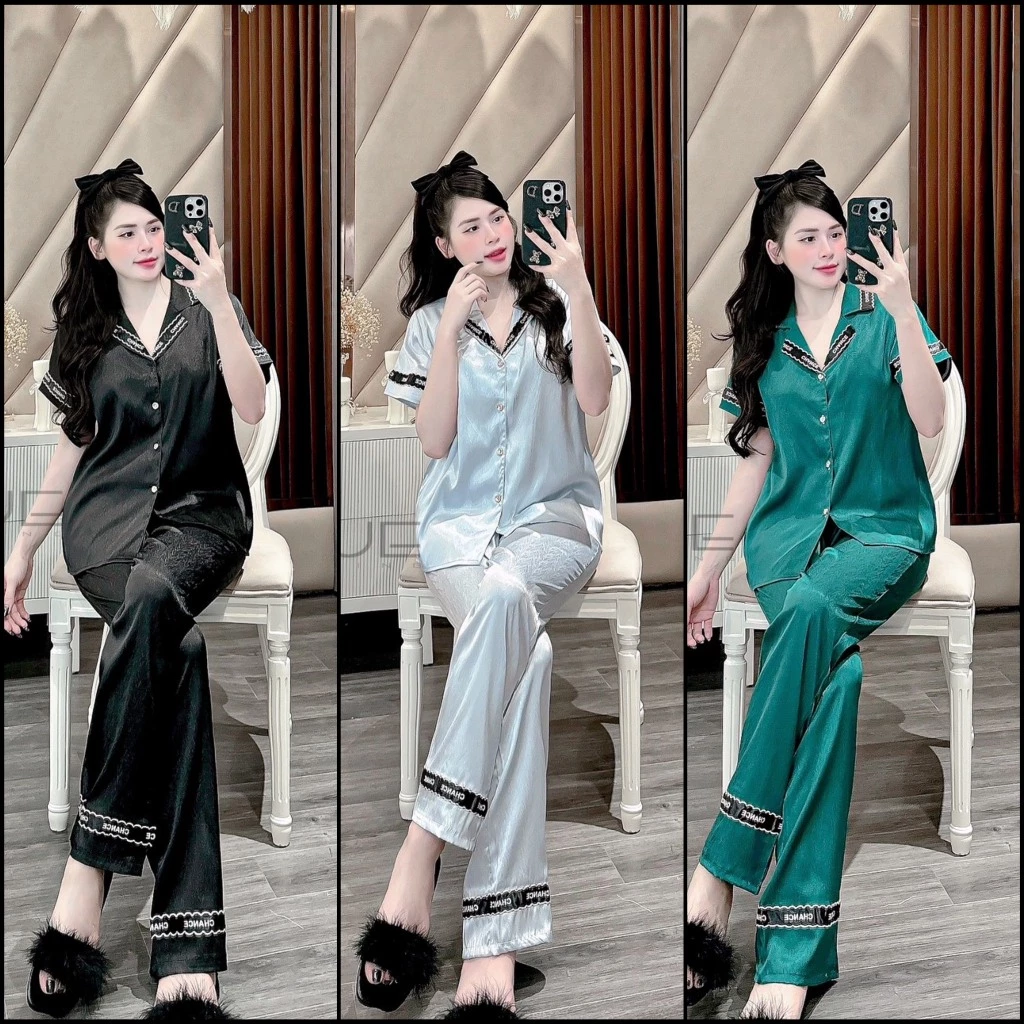 Bộ nữ pijama mặc nhà, ngủ dễ thương quần dài áo cộc hè vải lụa cao cấp mềm mịn mát mã 02