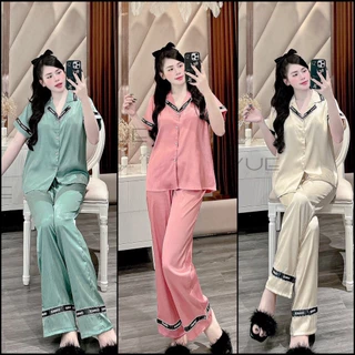 Bộ nữ pijama mặc nhà, ngủ dễ thương quần dài áo cộc hè vải lụa cao cấp mềm mịn mát mã 03