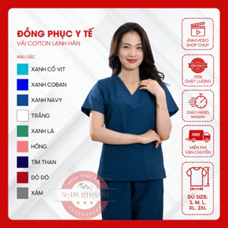 Bộ scrubs bác sĩ cổ tim - bộ blue đồng phục kỹ thuật viên, điều dưỡng, hộ lý, spa chất phổ thông Chất Vải Lon