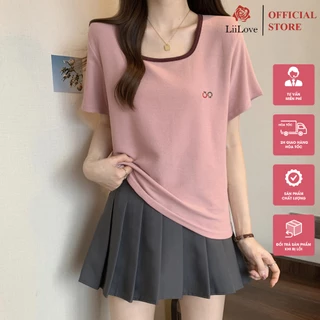 Áo Thun Thêu Hình Mặt Cười Cổ Chữ U Chất Cotton Xốp Mềm Mịn Co Giãn QC Lii Love PG92